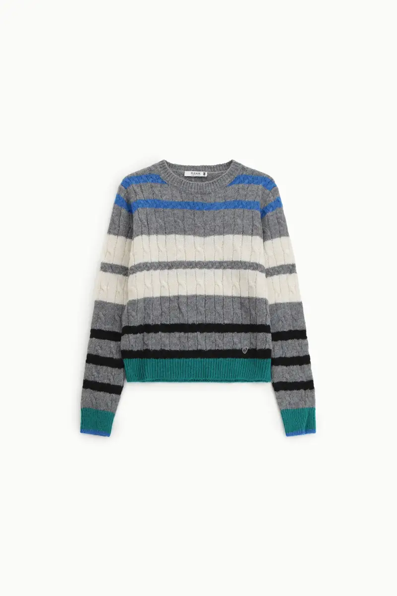 Maglione girocollo lavorazione trecce a righe Ottanio