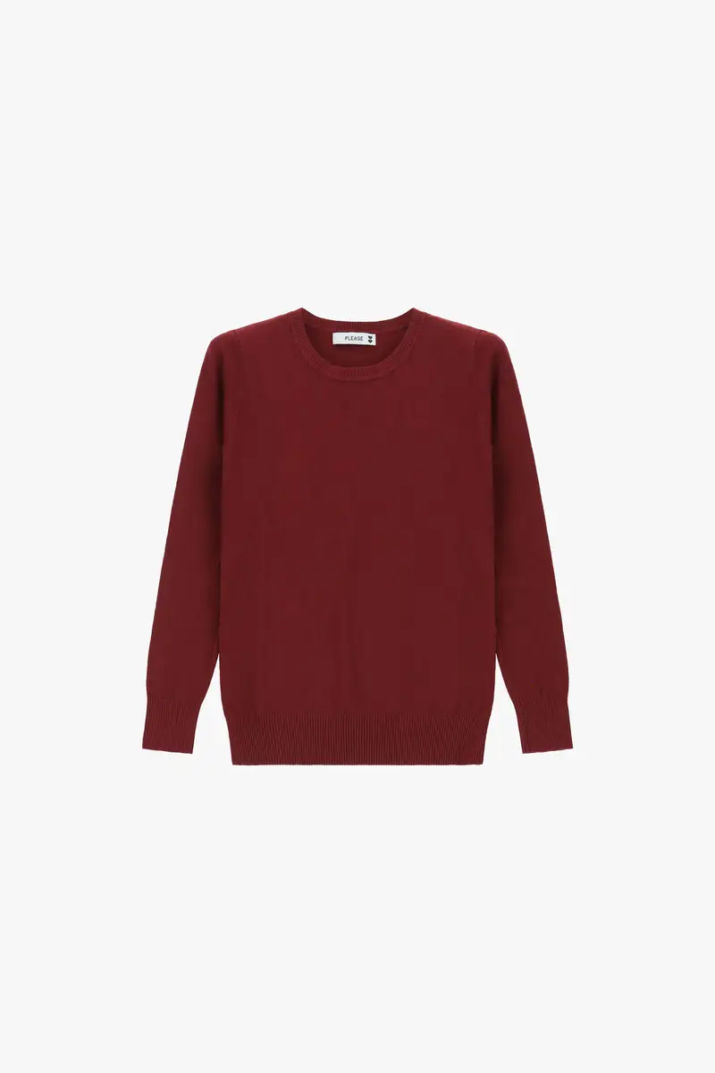Maglione girocollo maniche lunghe basic fit Vino