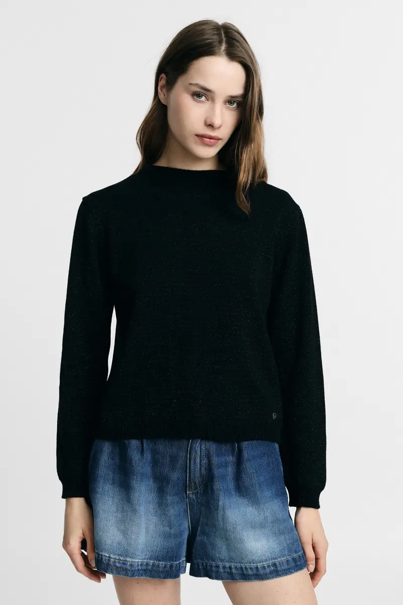 Maglione girocollo maniche lunghe con fiocchi Nero miniatura 2