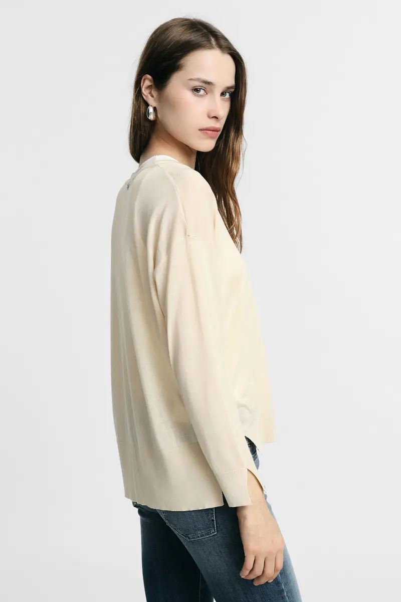 Maglione girocollo regular con maniche lunghe Beige miniatura 3