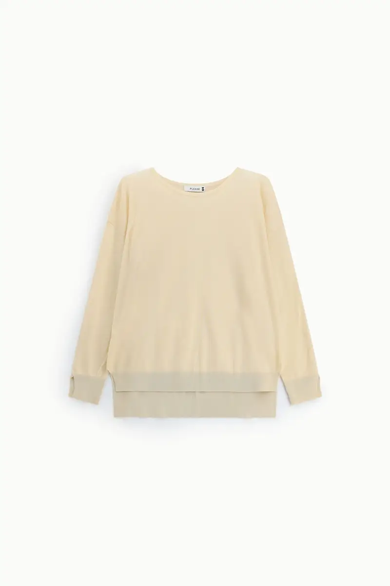 Maglione girocollo regular con maniche lunghe Beige