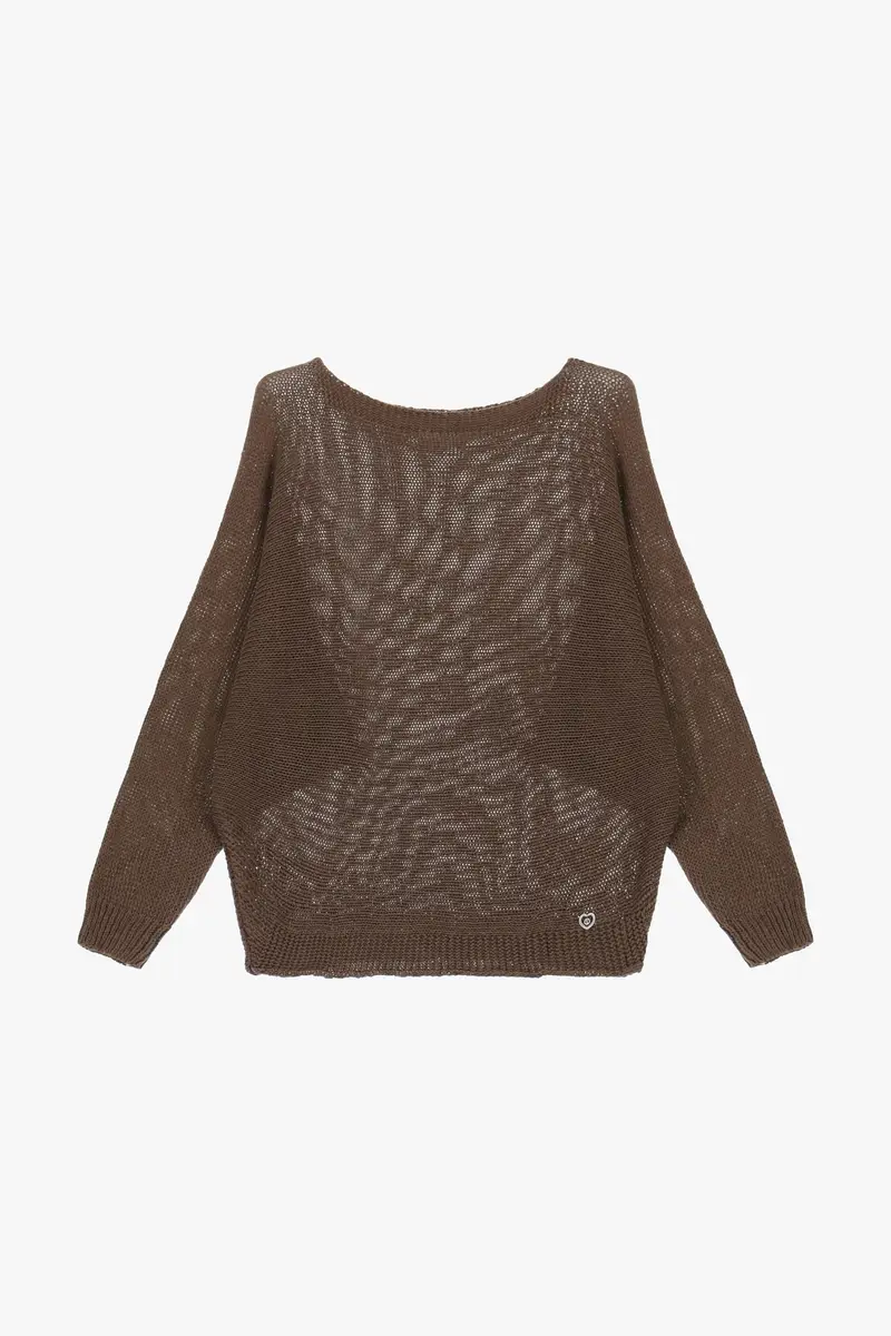 Maglione girocollo traforato vestibilità morbida Caffe