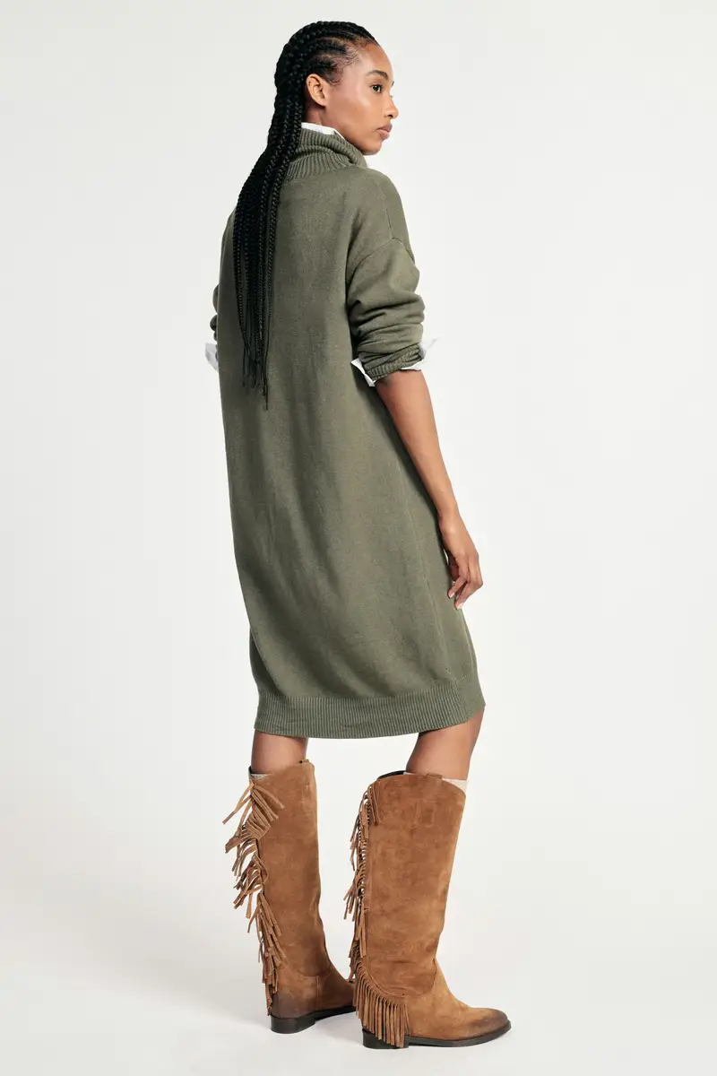 Maglione lungo a collo alto con vestibilità rilassata Militare miniatura 3