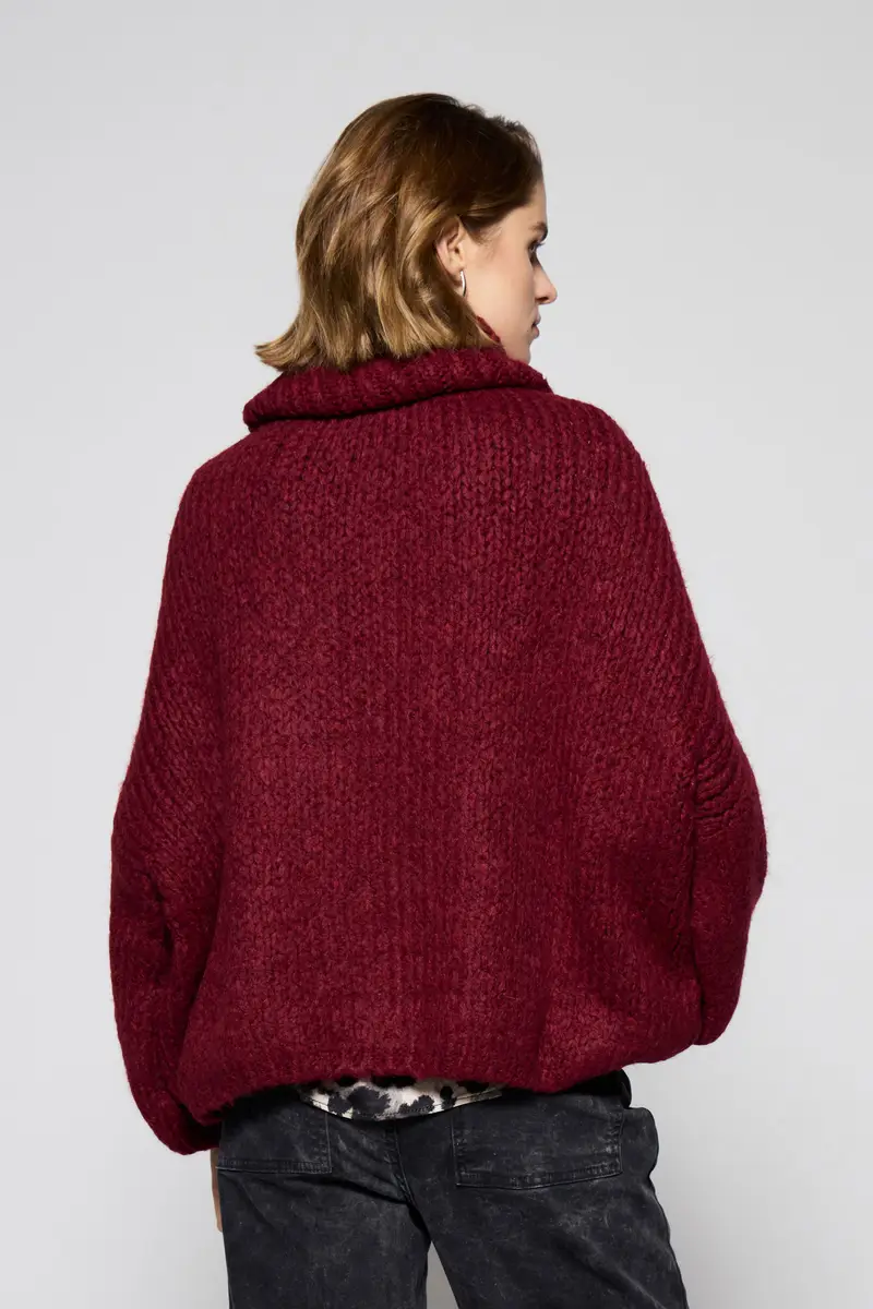 Maglione oversize collo alto maniche lunghe Bordeaux miniatura 3