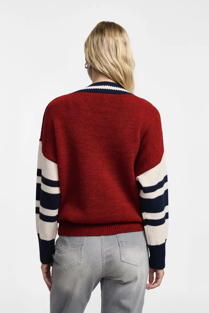 Maglione oversize con righe a contrasto Bordeaux miniatura 3