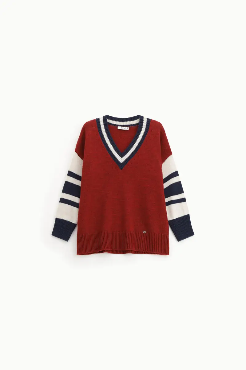 Maglione oversize con righe a contrasto Bordeaux