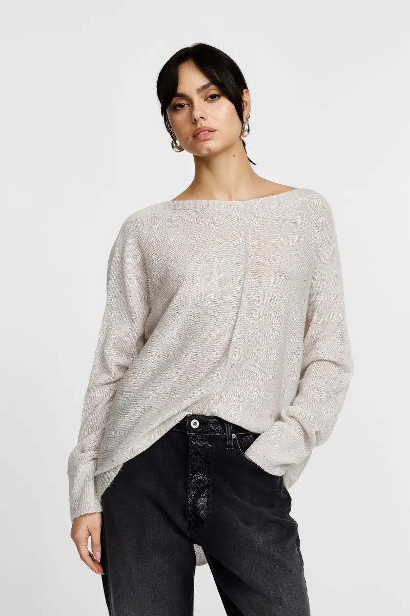 Maglione oversize con scollo a barca e maniche lunghe Avorio miniatura 2