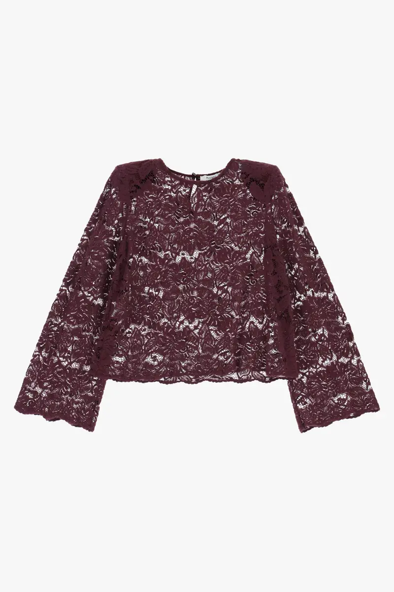 Please Maglione in pizzo floreale bordeaux maniche lunghe