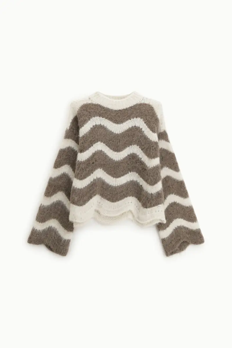Maglione pullover a righe ondulate girocollo Panna