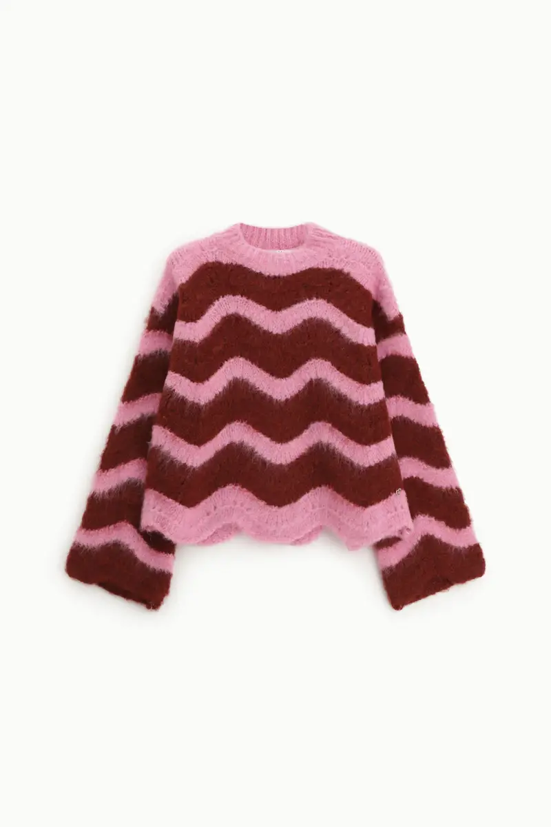 Maglione pullover a righe ondulate girocollo Pink
