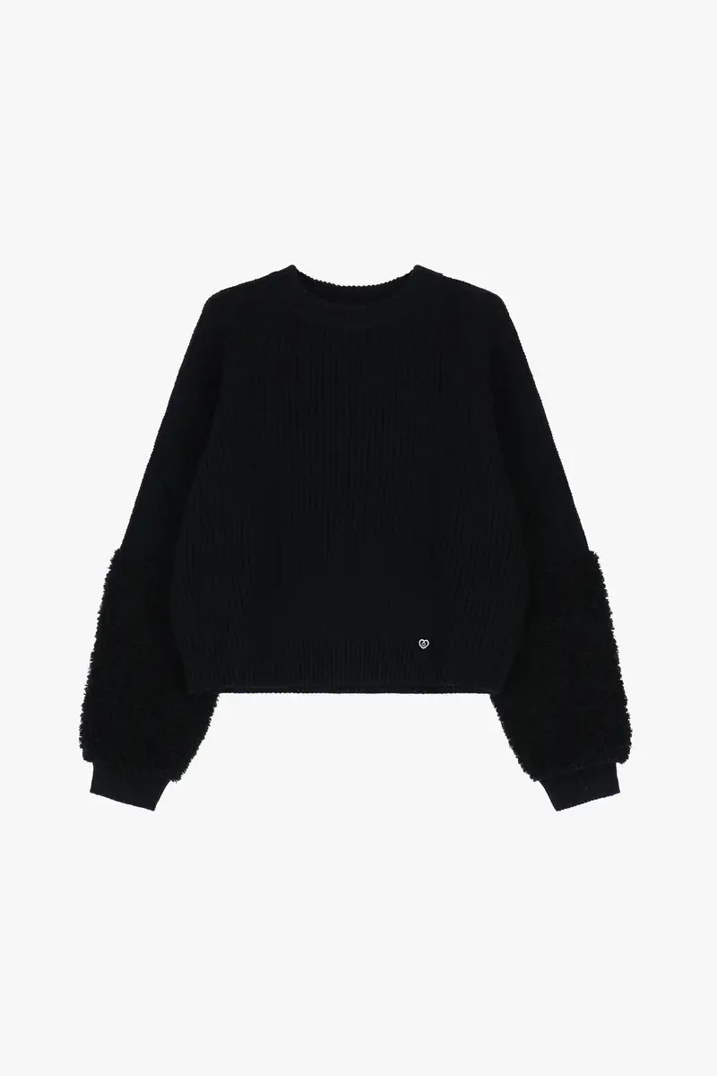 Maglione pullover con maniche in contrasto texture Nero