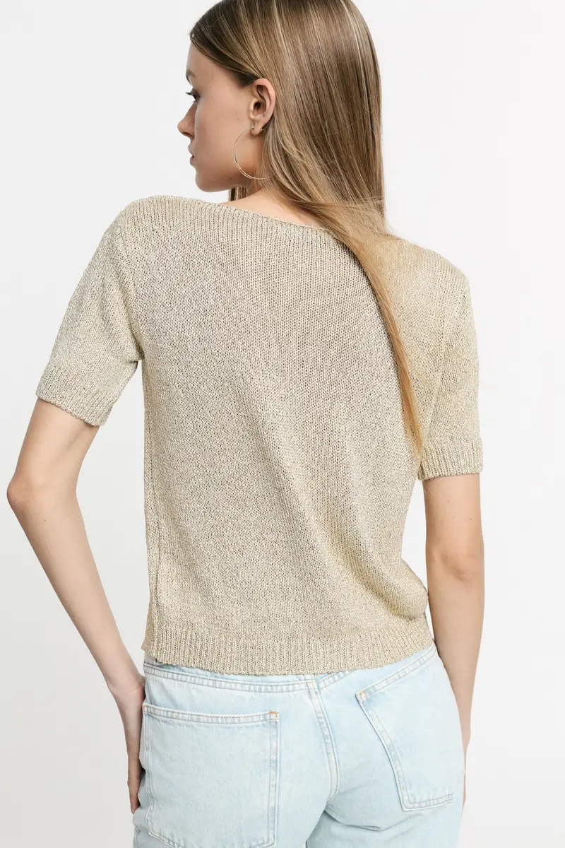 Maglione scollo a v con maniche corte Oro miniatura 3
