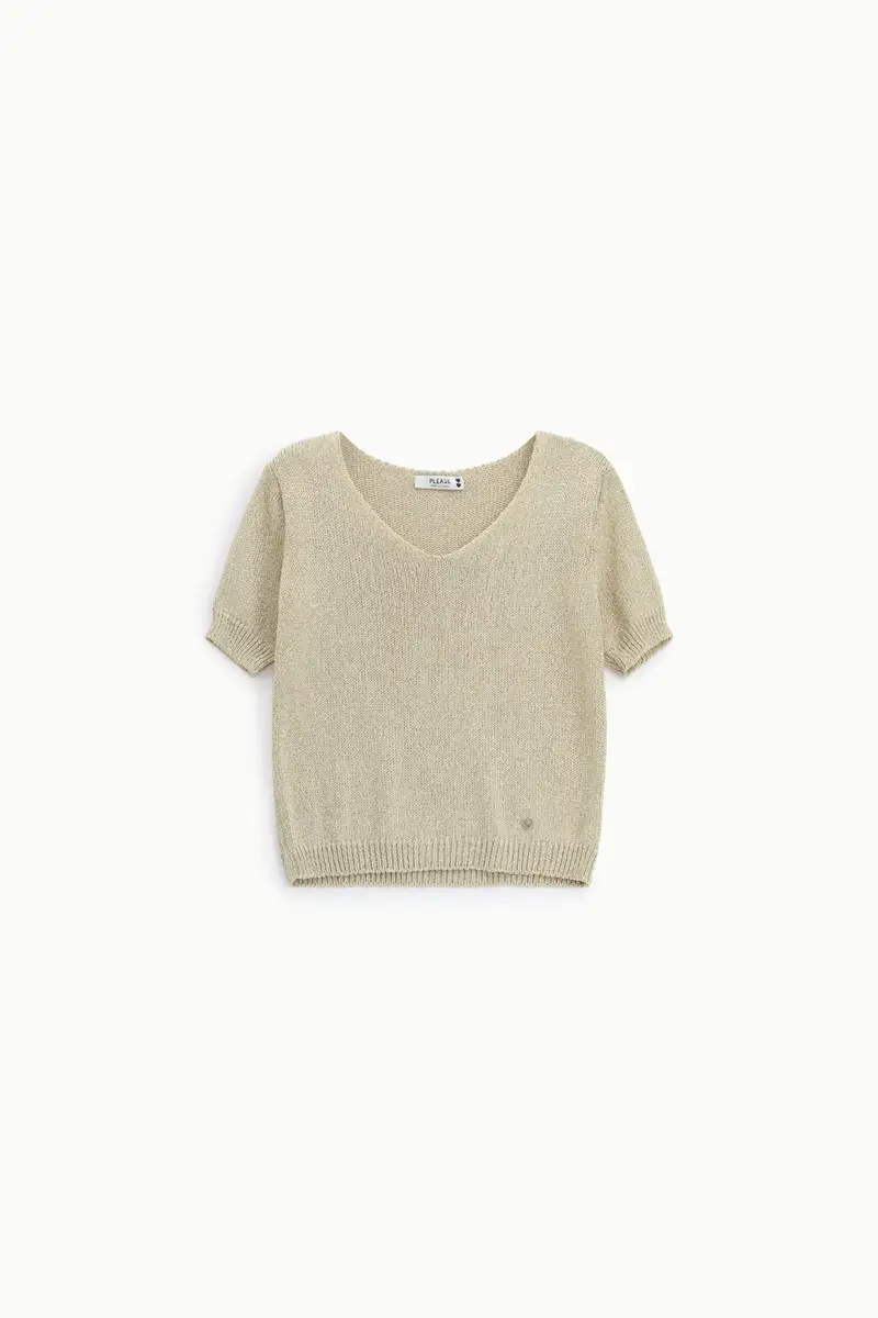 Maglione scollo a v con maniche corte Oro