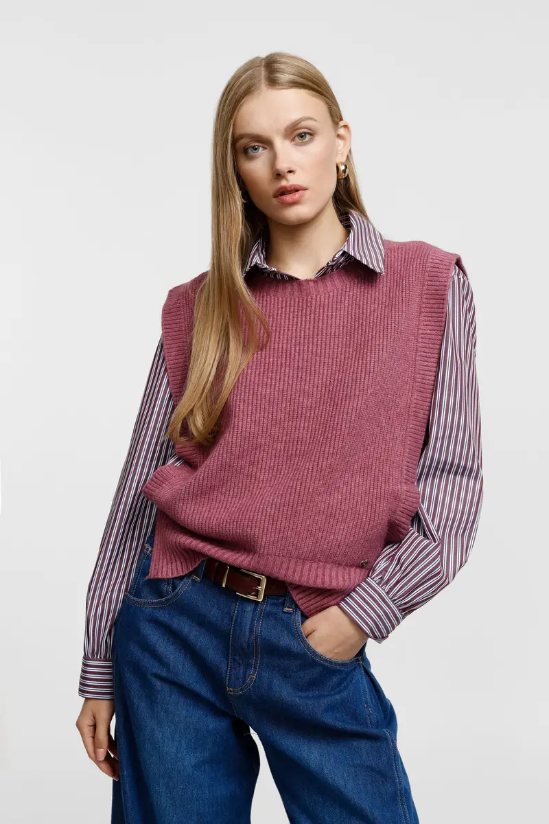 Maglione smanicato girocollo lavorazione a coste Cipolla miniatura 2