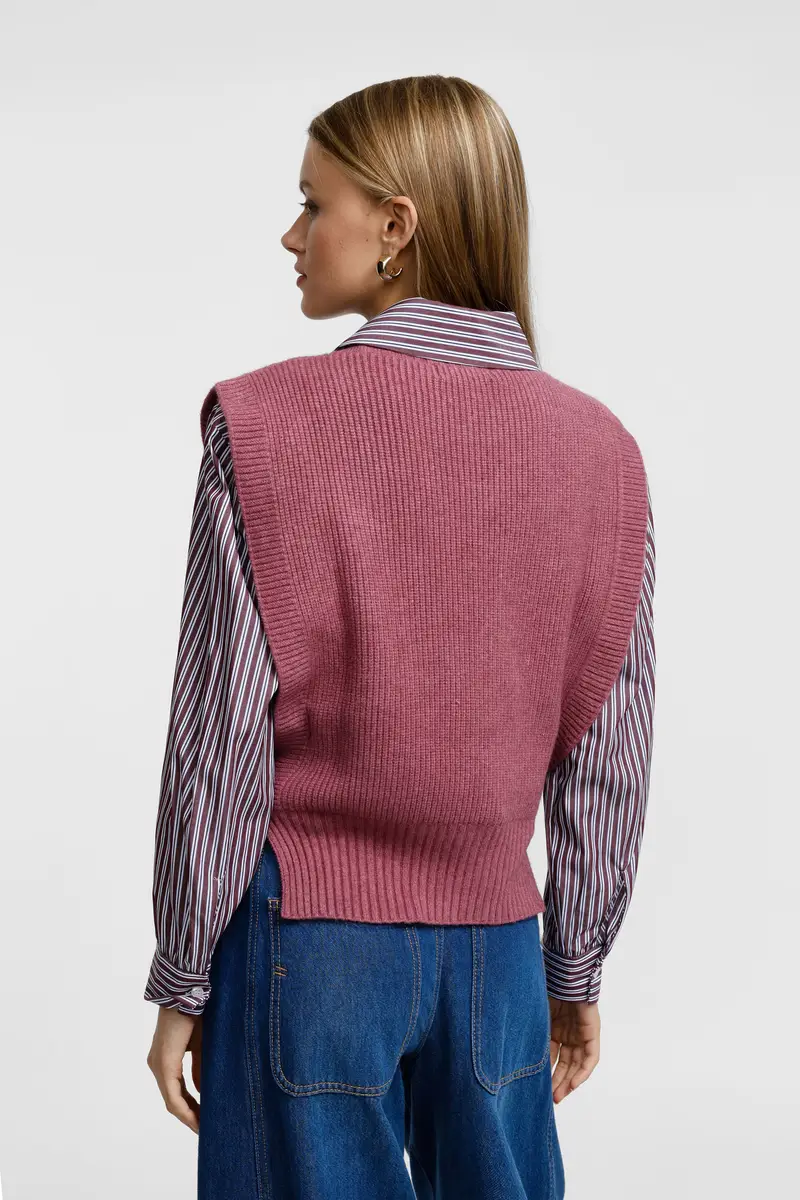 Maglione smanicato girocollo lavorazione a coste Cipolla miniatura 3