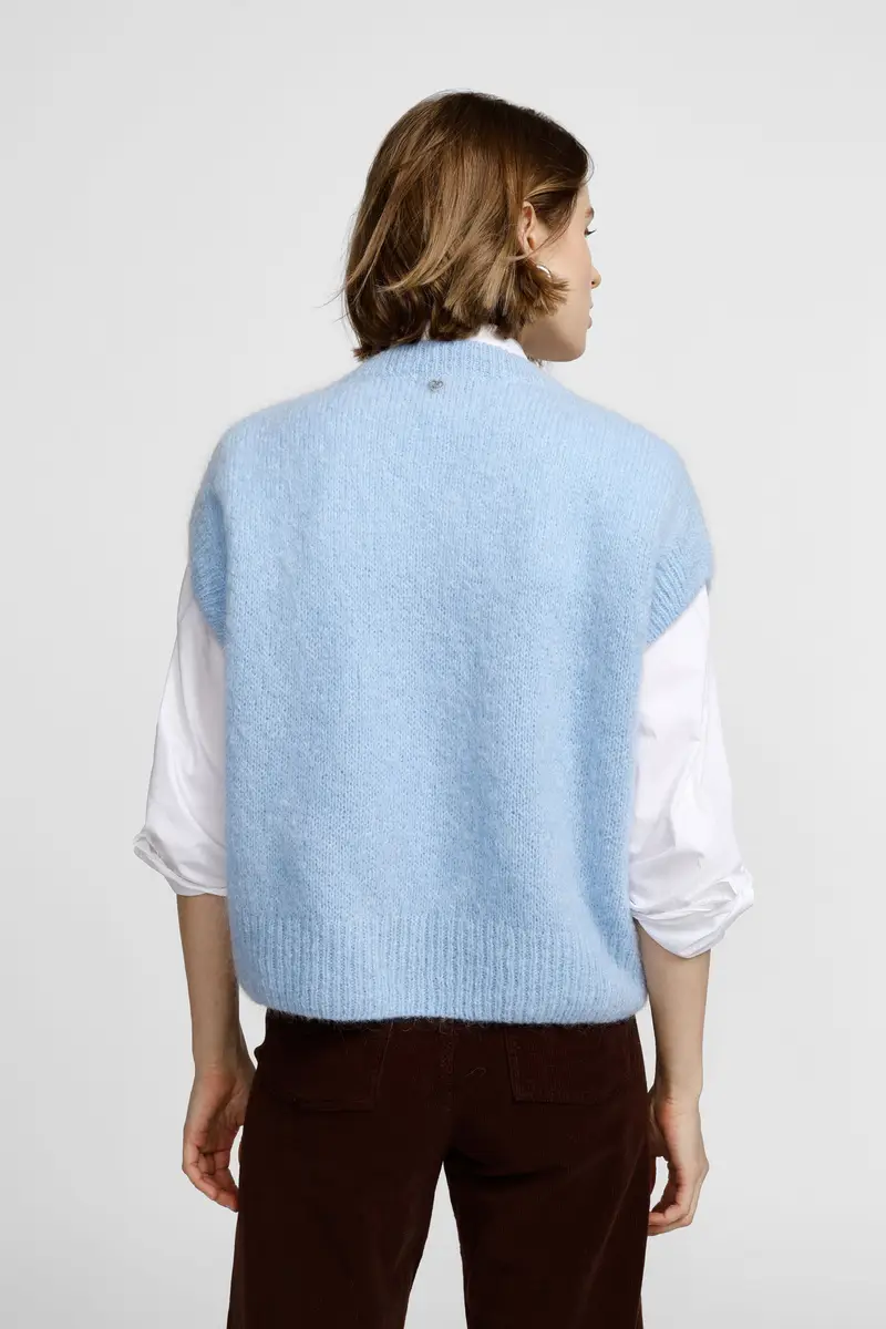 Maglione smanicato v-neck fit rilassato Azzurro miniatura 3
