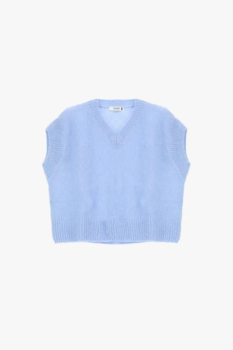Maglione smanicato v-neck fit rilassato Azzurro