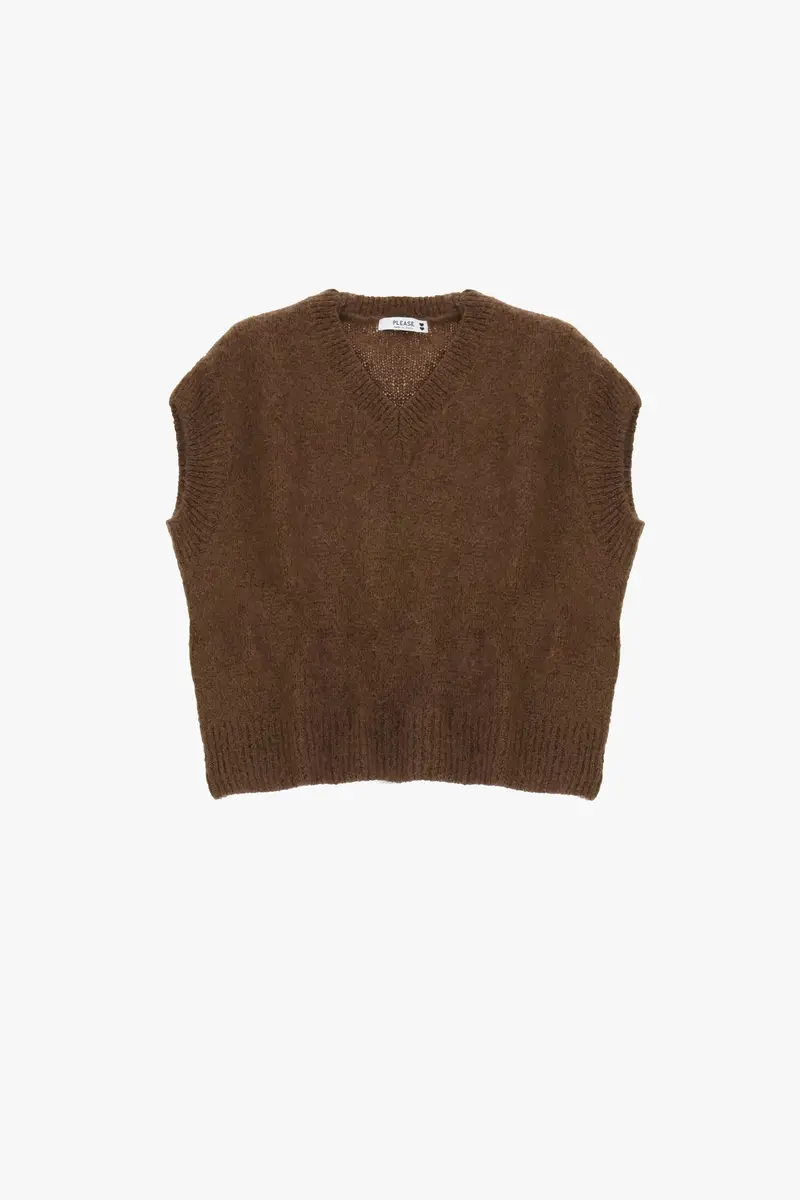 Maglione smanicato v-neck fit rilassato Nutella