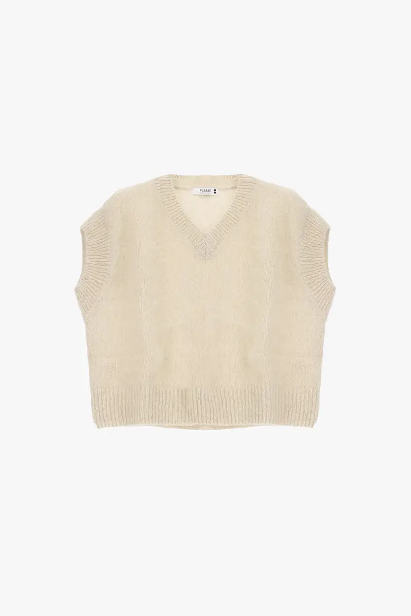 Maglione smanicato v-neck fit rilassato Sabbia