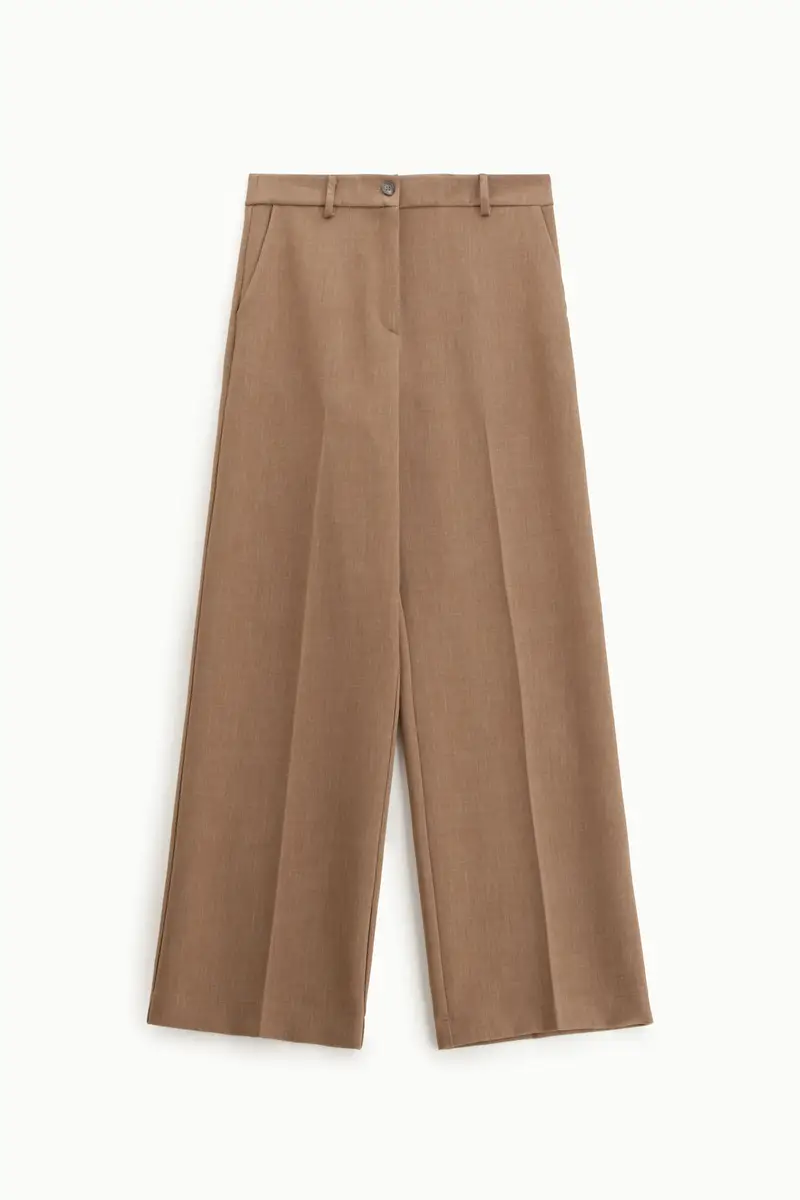 Pantaloni a gamba larga e vita alta Tabacco
