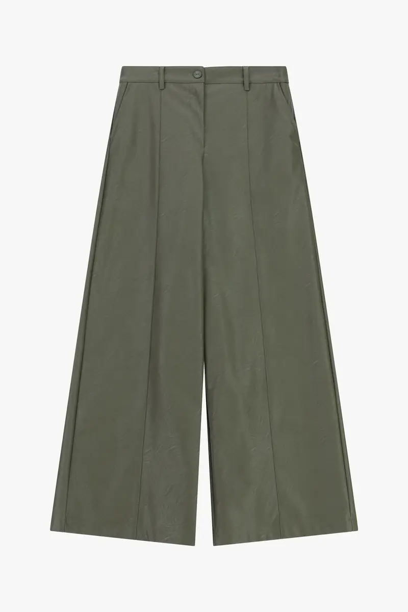 Pantaloni a gamba larga in similpelle Militare