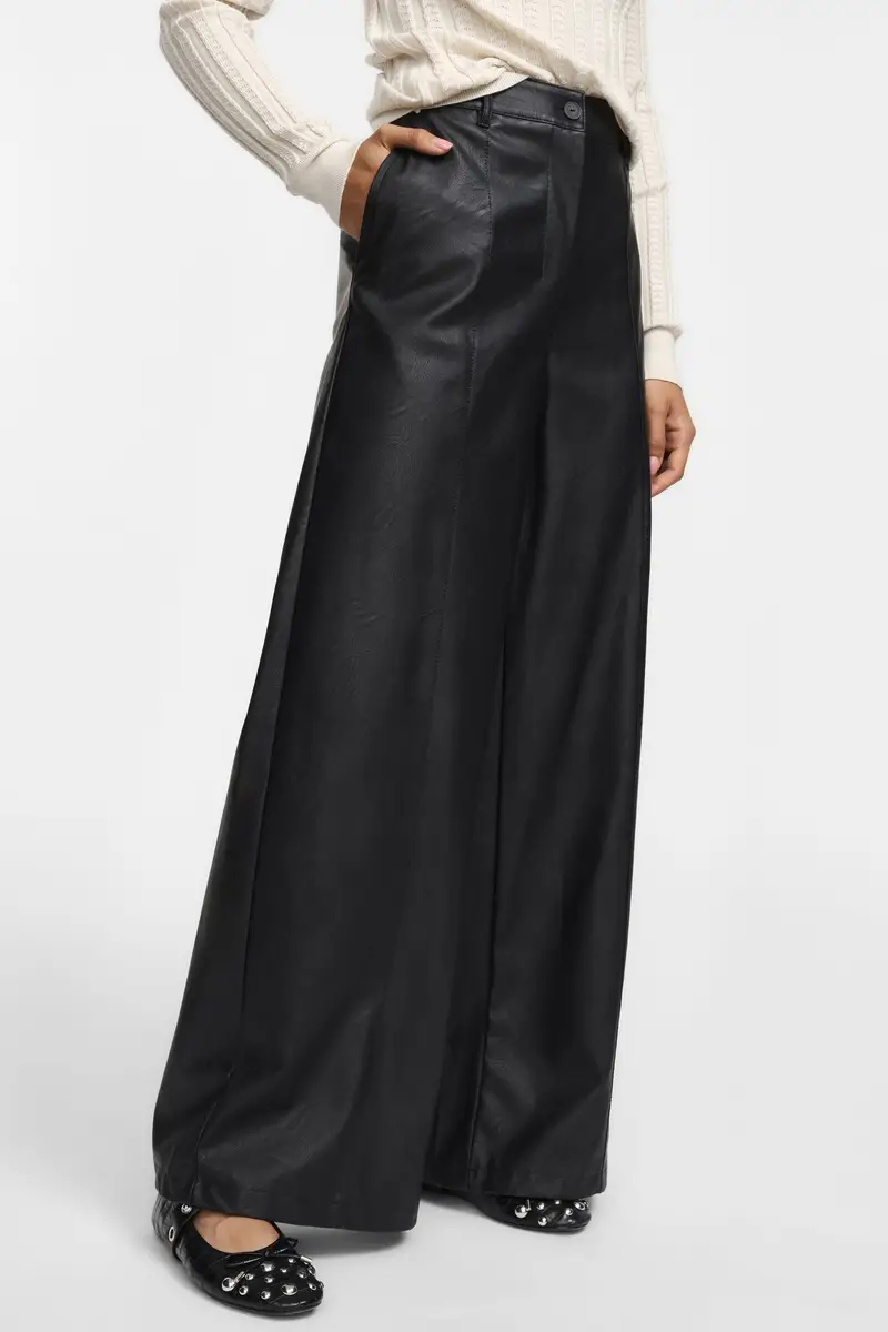 Pantaloni a gamba larga in similpelle Nero miniatura 3