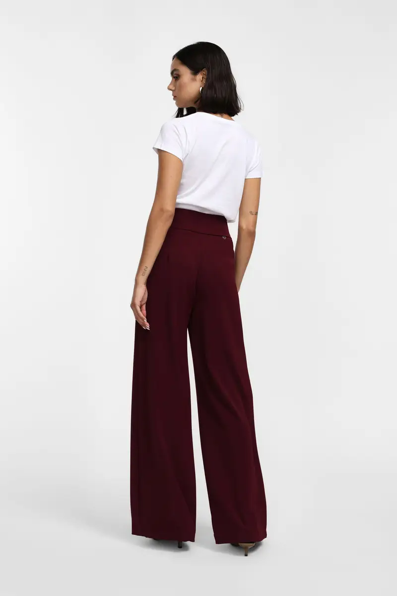 Pantaloni a palazzo a vita alta Bordeaux miniatura 3