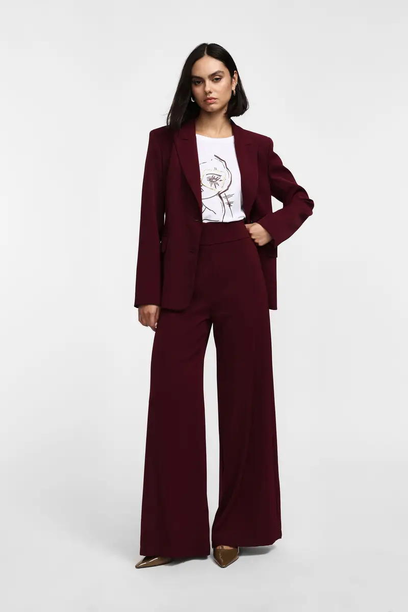 Pantaloni a palazzo a vita alta Bordeaux miniatura 2