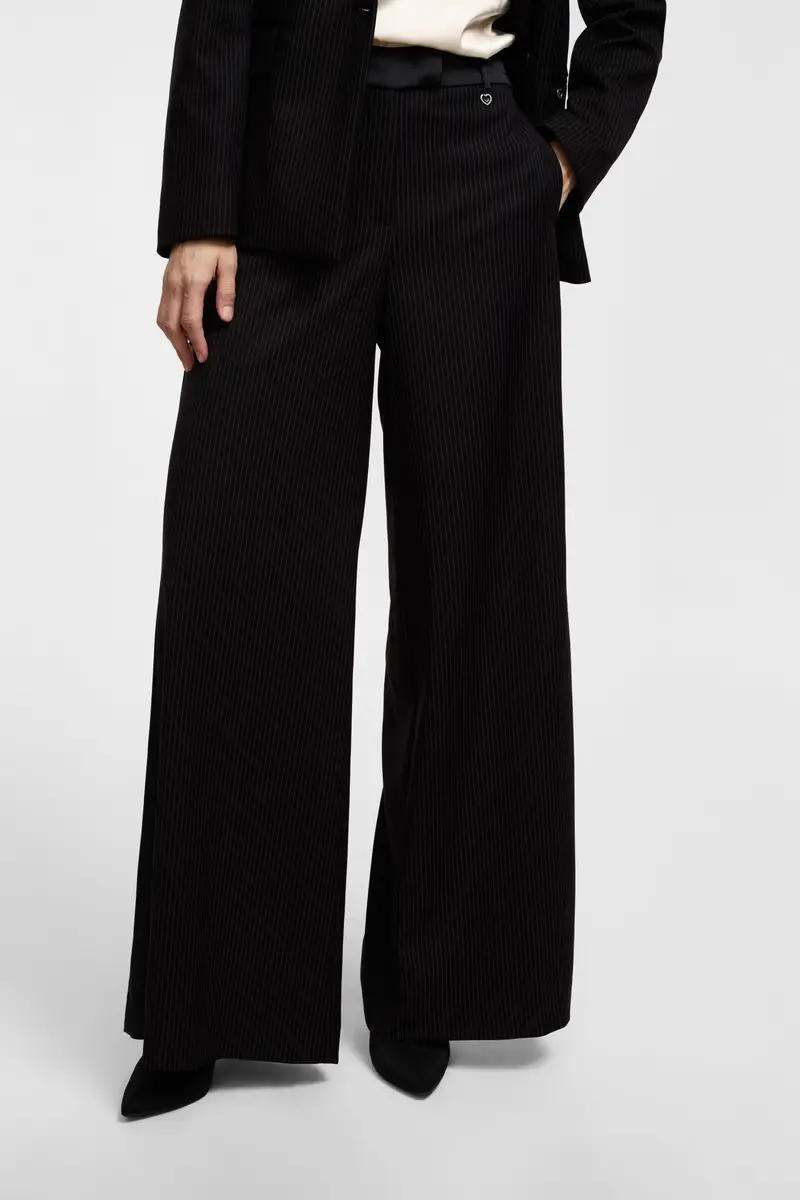 Pantaloni a righe ampia gamba Nero miniatura 4