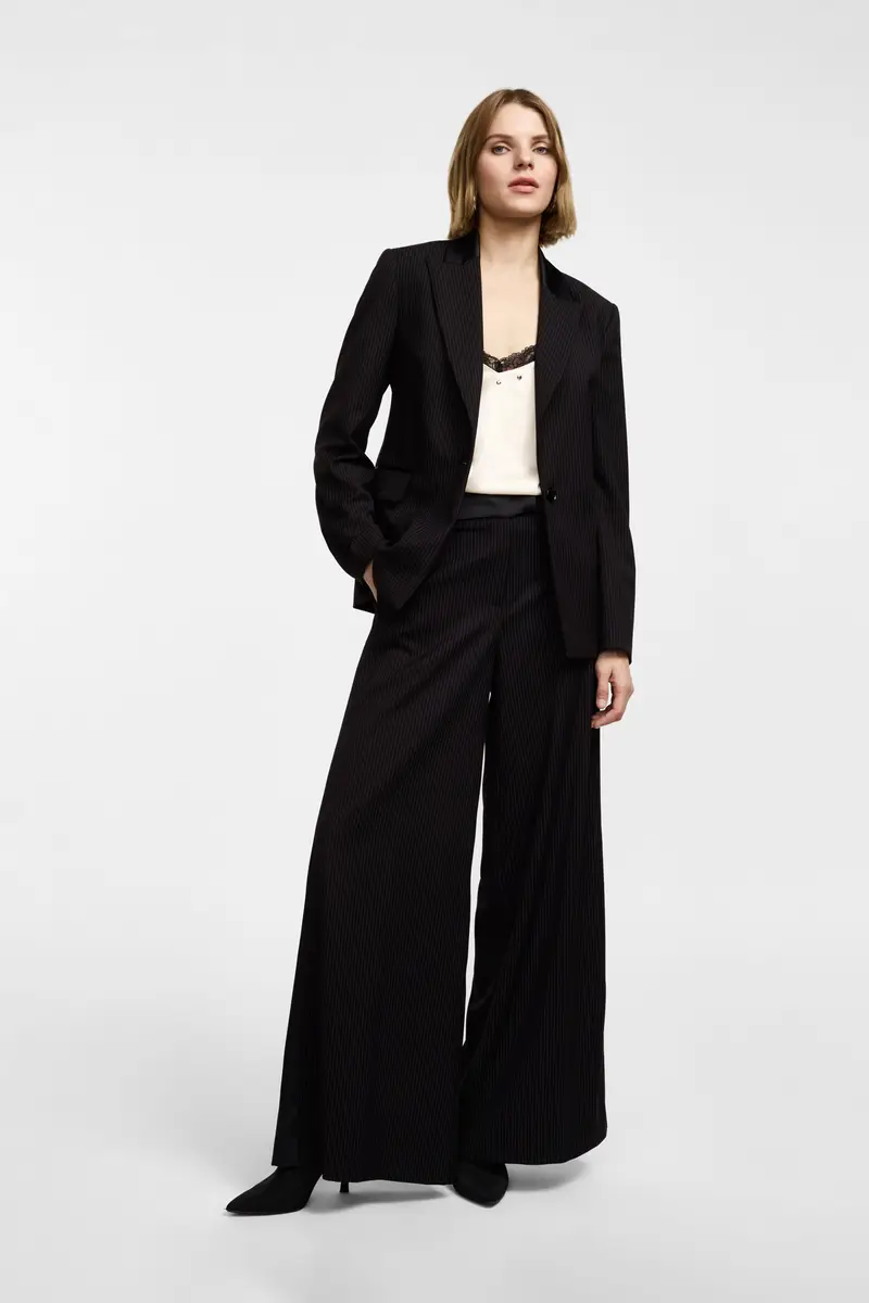 Pantaloni a righe ampia gamba Nero miniatura 2