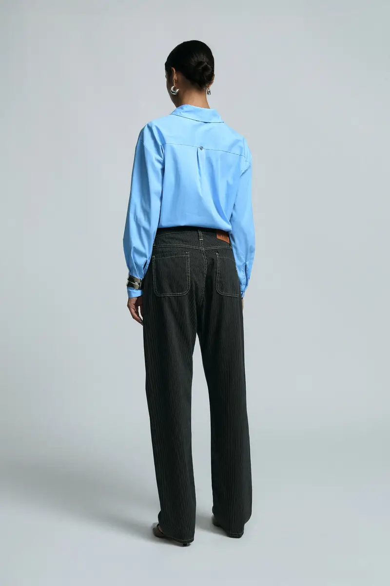 Pantaloni a righe fit dritto a vita media Denim miniatura 3