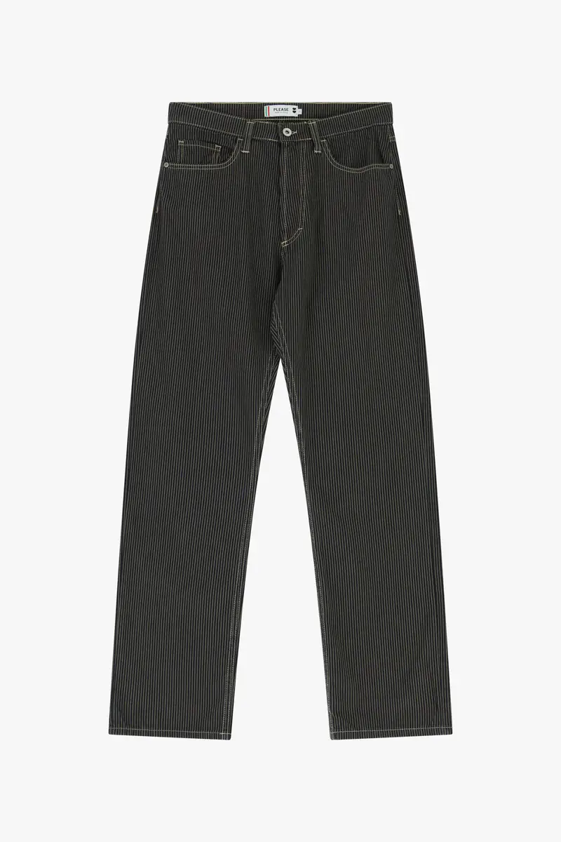 Pantaloni a righe fit dritto a vita media Denim