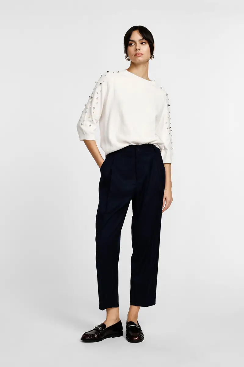 Pantaloni a righe vita alta pinces cropped Blu miniatura 2