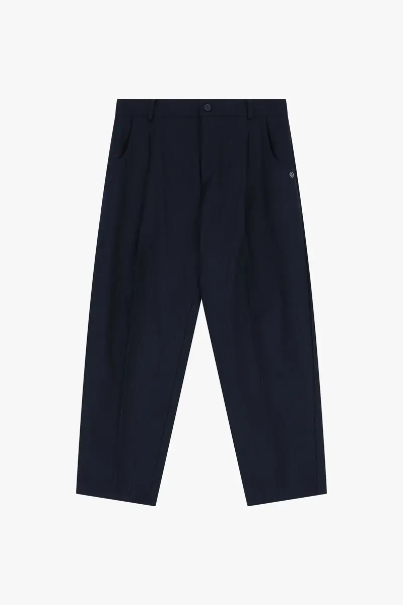 Pantaloni a righe vita alta pinces cropped Blu