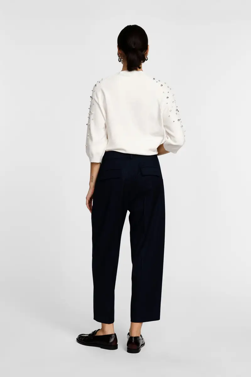 Pantaloni a righe vita alta pinces cropped Blu miniatura 3