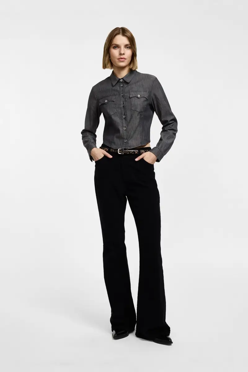 Pantaloni a zampa con vita media Nero miniatura 2