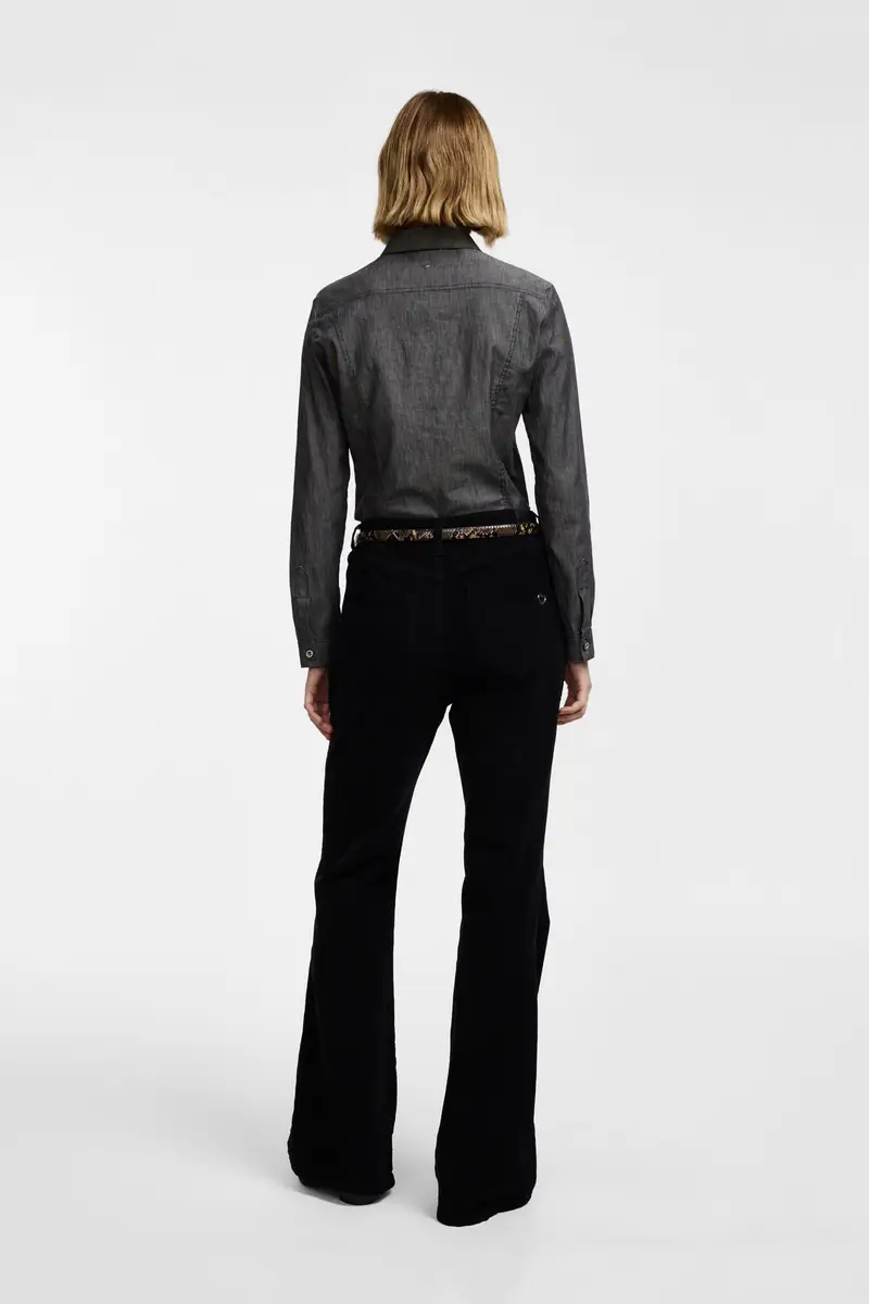 Pantaloni a zampa con vita media Nero miniatura 3