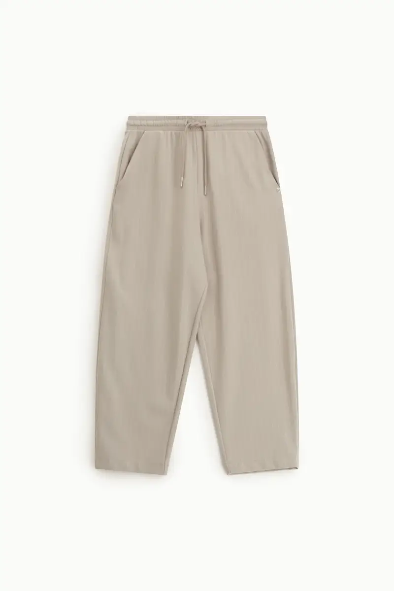 Pantaloni ampi a righe con vita alta e coulisse Gesso