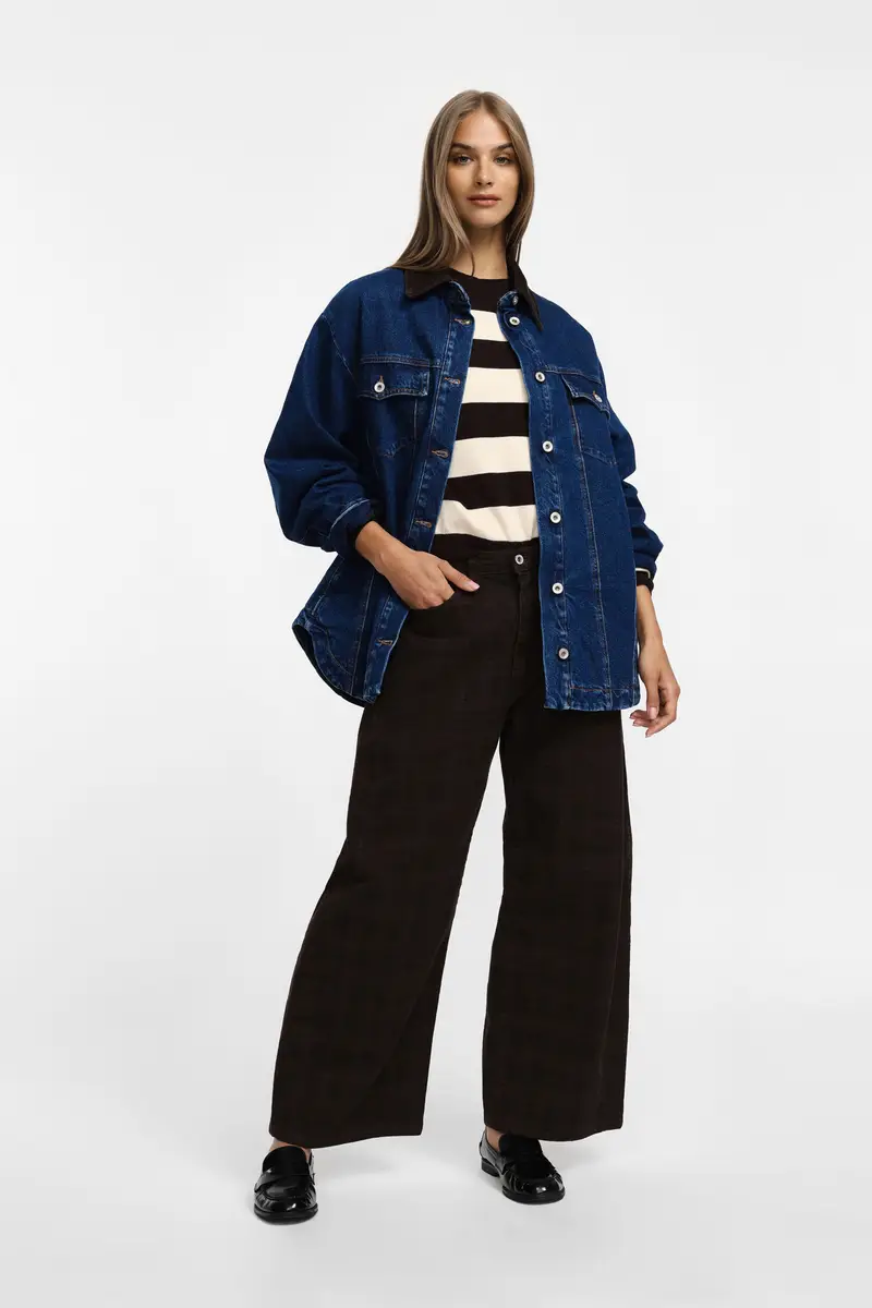 Pantaloni ampia gamba a quadri Black coffee miniatura 2