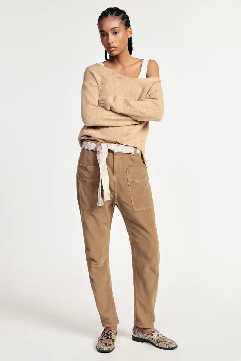 Pantaloni chino-fit vita alta con cintura tessuta Vintage camel miniatura 2