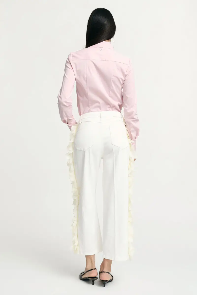 Pantaloni cropped a gamba dritta con applicazioni laterali Unbleached miniatura 3