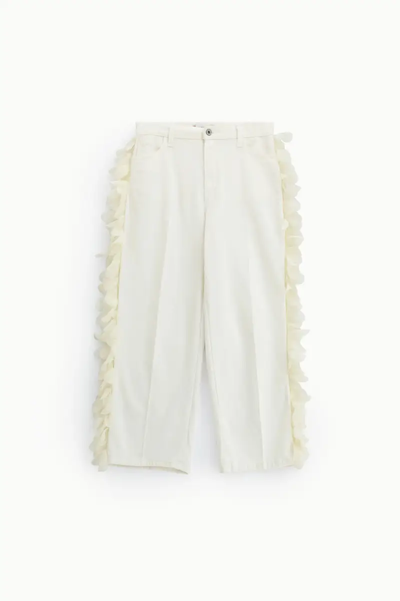 Pantaloni cropped a gamba dritta con applicazioni laterali Unbleached