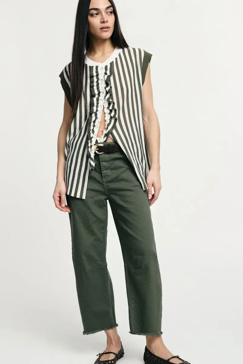 Pantaloni cropped a gamba dritta con orlo sfrangiato Sea kelp miniatura 2