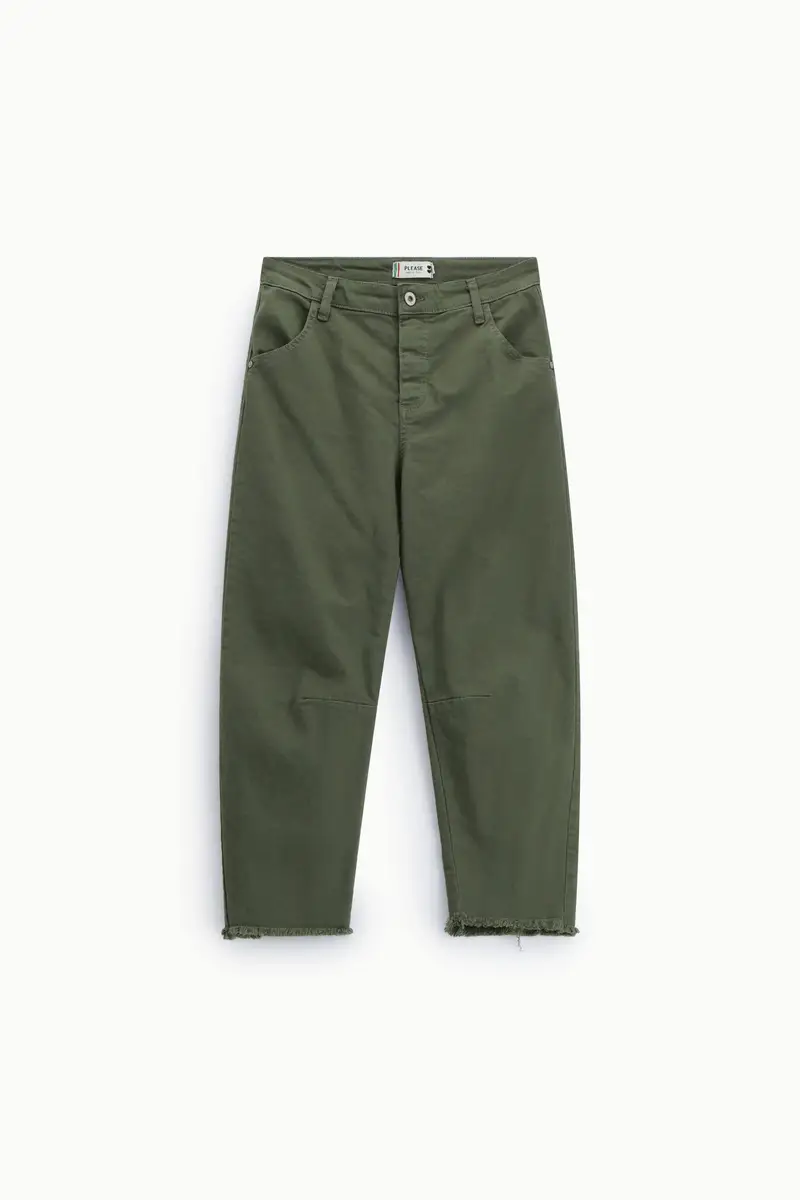 Pantaloni cropped a gamba dritta con orlo sfrangiato Sea kelp