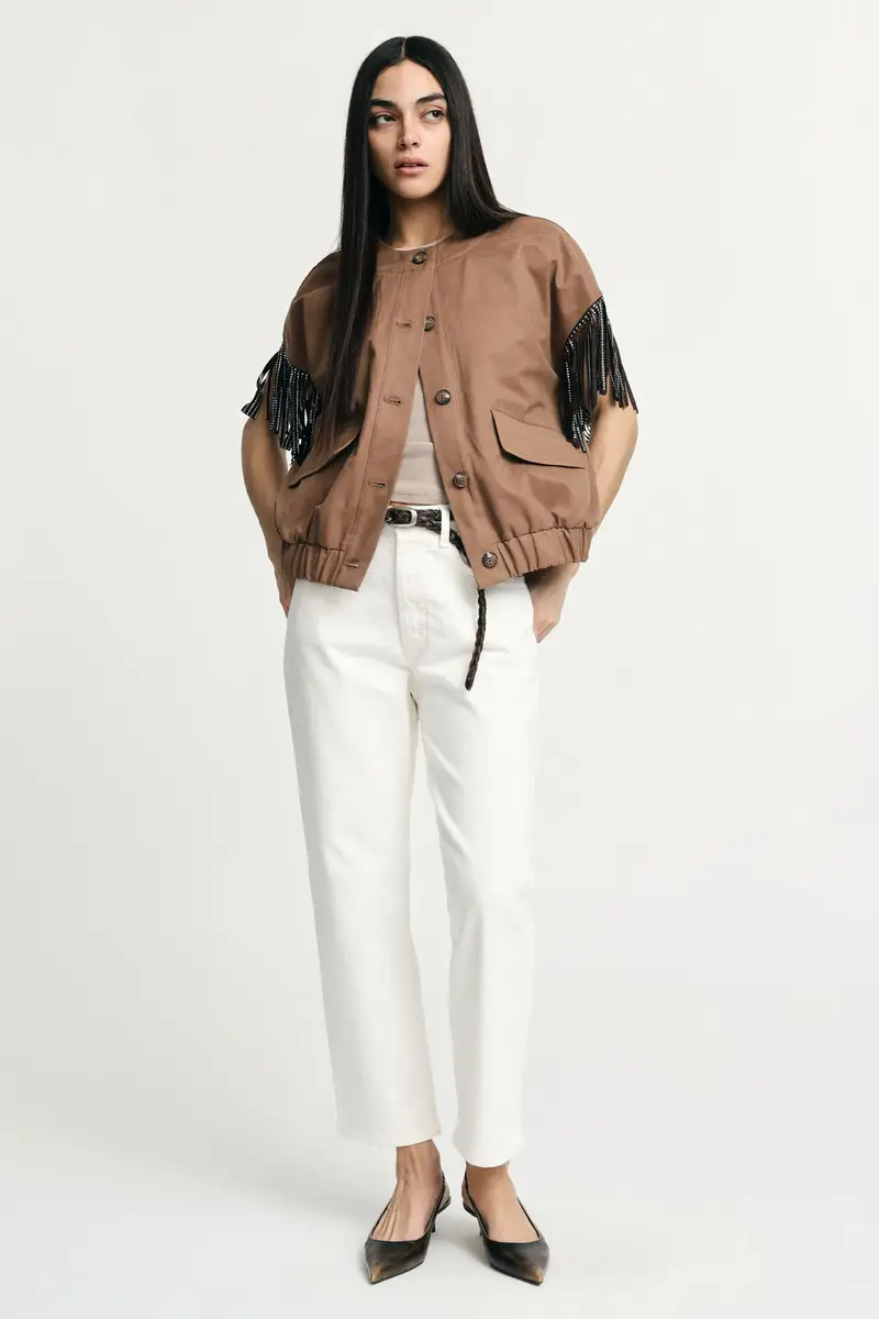 Pantaloni cropped a gamba dritta e vita alta Unbleached miniatura 2