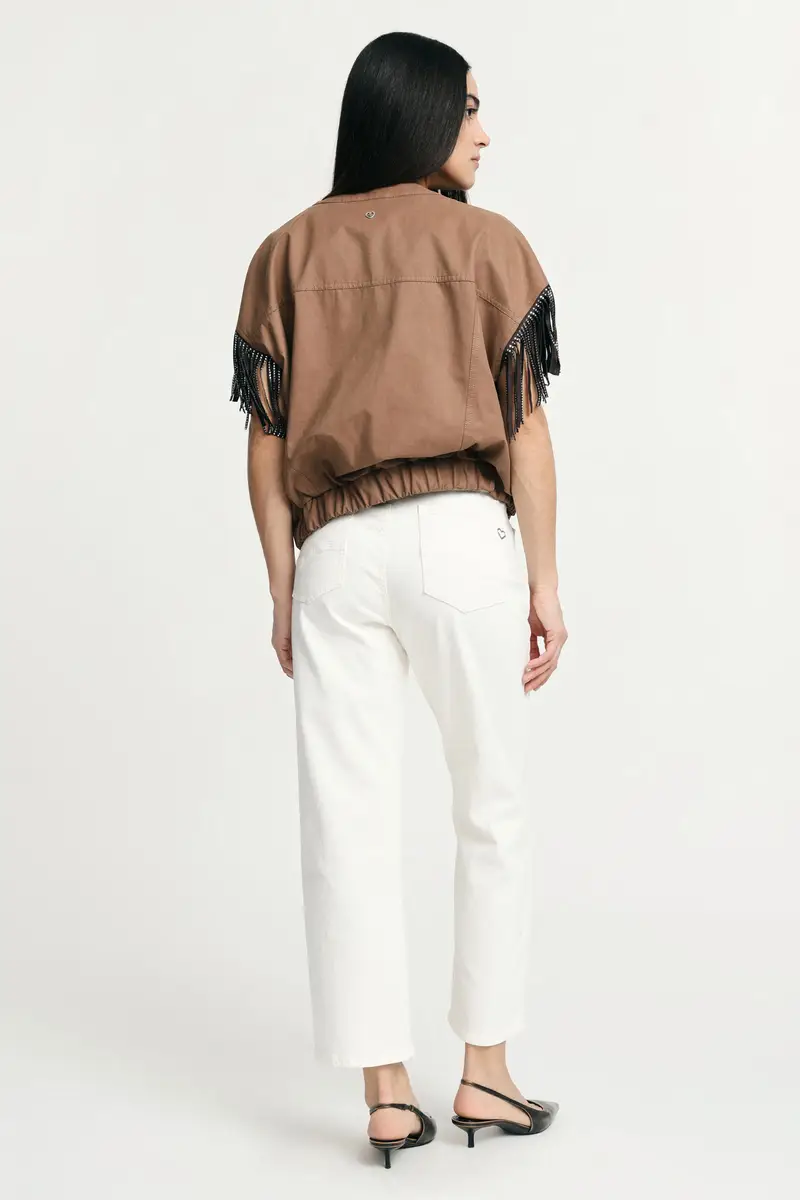 Pantaloni cropped a gamba dritta e vita alta Unbleached miniatura 3