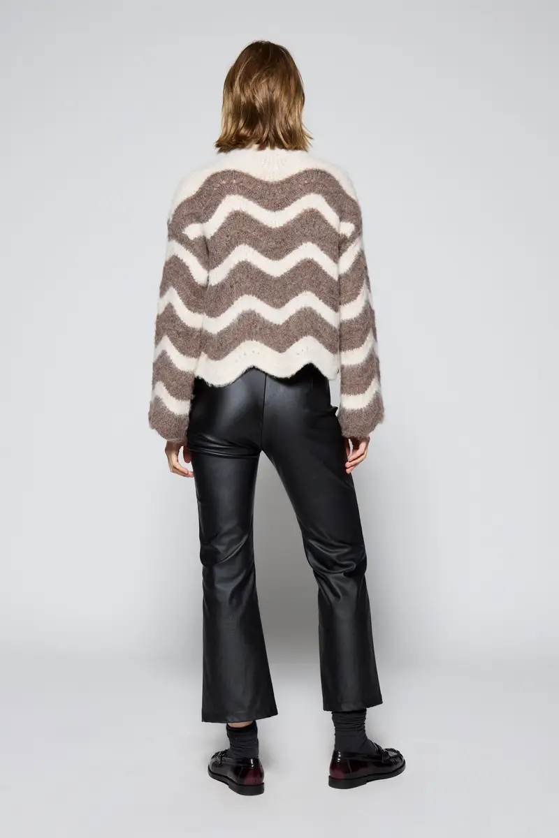 Pantaloni effetto pelle a zampa vita alta Nero miniatura 3