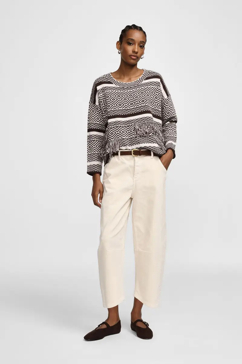 Pantaloni larghi vita alta in velluto a coste Almond milk miniatura 2