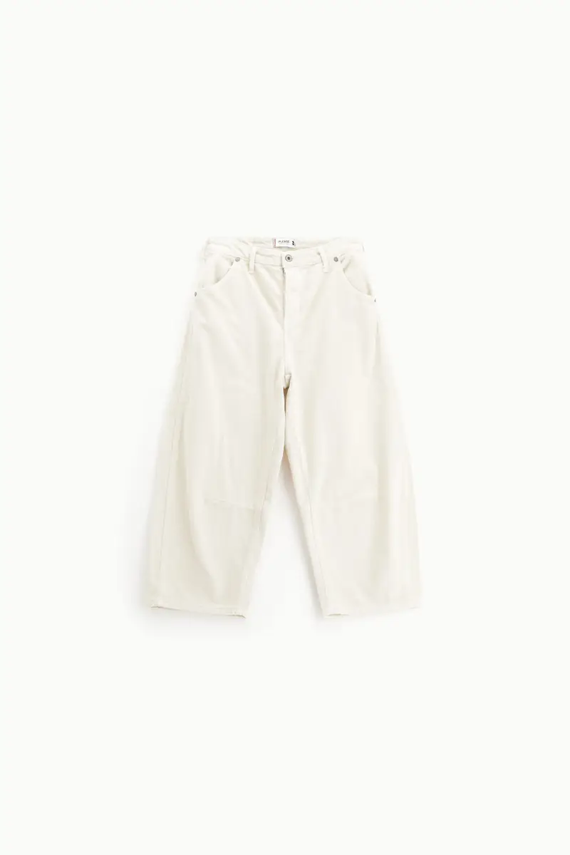 Pantaloni larghi vita alta in velluto a coste Almond milk