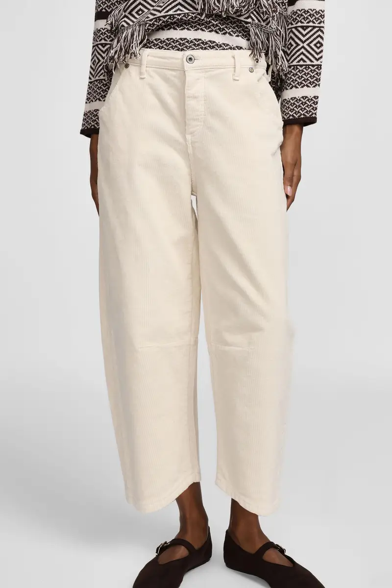 Pantaloni larghi vita alta in velluto a coste Almond milk miniatura 4